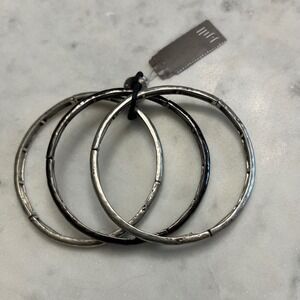 J. Jill Bangle Bracelet Set Stackable 3 Piece Silver Gunmetal Tone Chunk Jewelry